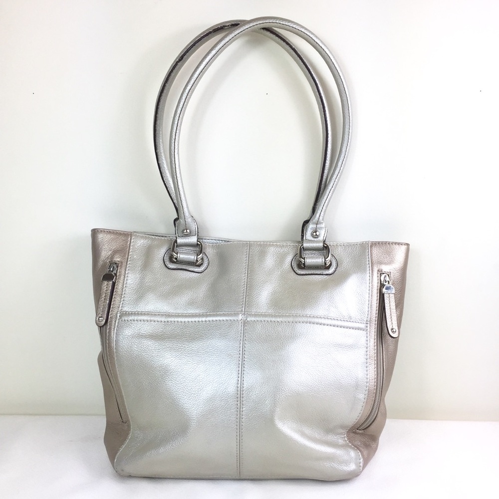 Tignanello Champagne & Silver Leather Shoulder Bag